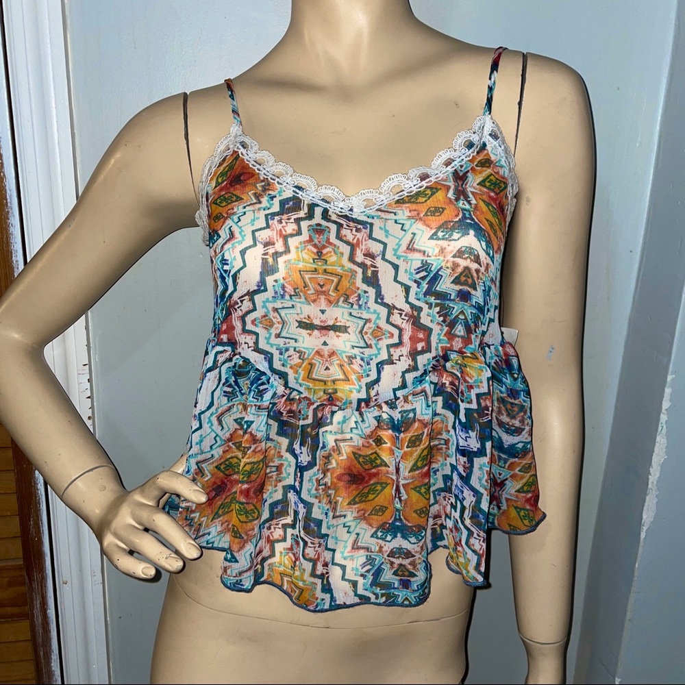 Abound Aztec Colorful Tribal print Lace Camisole